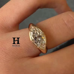 Luxury 2CT Marquise Cut Lab Grown Diamond Engagement <b>Ring</b> 14K Yellow Gold Three Stone Bezel <b>Set</b> Wedding <b>Ring</b> for <b>Women</b> - Product Image 1