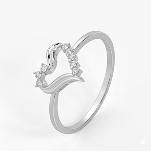 Anillo Abierto de Corazón Curvo con Diamantes de Laboratorio en Oro Puro de 10K y 14K y Plata de Ley 925, Estilo Art Deco, Regalo de San Valentín para Ella - Product Image 2