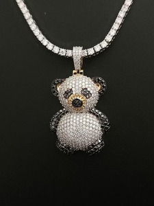 Pendentif en argent sterling 925 serti de moissanite blanche et noire, clarté VVS, en forme d'ours Teddy, utilisé pour les pendentifs et bagues en diamant - Product Image 2