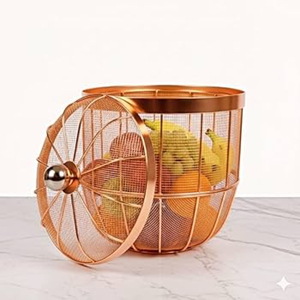 Premium Stainless Steel Mesh Fruit <b>Basket</b> <b>with</b> Protective Dome <b>Lid</b> Rust-Resistant Metal Storage Bowl For Kitchen Countertop - Product Image 2