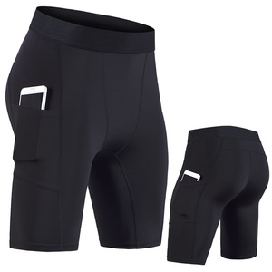 <b>Men</b> White <b>Compression</b> <b>Shorts</b> With Pockets Quick Dry Sporty Style Bermuda Length Elastic Waist Spandex Polyester - Product Image 2