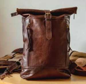 Leather <b>Roll</b> Top <b>Backpack</b> Factory Wholesale Genuine Cowhide Rucksack Vintage Laptop Bag for Professionals LTBP-0026 - Product Image 5