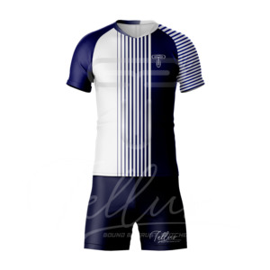 Conjunto de Uniforme de Fútbol de Manga Corta de Alta Calidad, Transpirable, de Malla, de Secado Rápido, Anti-UV, Azul Oscuro, con Estampado Digital - Product Image 1