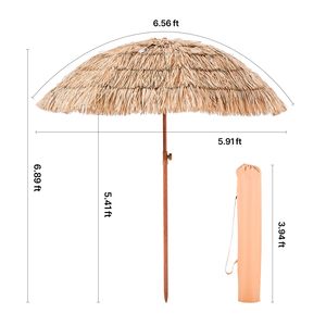 Ombrellone da Patio Tiki da 6,5 piedi con Inclinazione, Stile Hawaiano, Parasole da Spiaggia Durevole in Paglia Sintetica PP e 8 Stecche Metalliche, con Base - Product Image 4