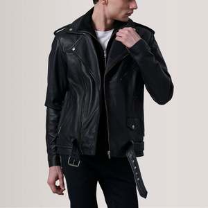 Blouson double zippé en cuir noir Kole, respirant, style vintage, coupe décontractée, col montant, pour homme, OEM, automne - Product Image 3