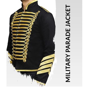 Veste hussarde noire pour homme à double boutonnage avec boutons dorés et broderies, manteau d'hiver formel pour uniformes - Product Image 3