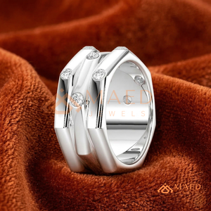 Modern 14Ksilver Bezel Set Hexagonal Diamond <b>Statement</b> <b>Ring</b> | Lab Grown Diamond Cluster <b>Ring</b> | - Product Image 1