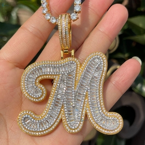 Pendentif Lettre A & M en Diamant de Laboratoire Sertie de Pierres, Coupe Baguette Complète, Collier Bling Hip Hop de Luxe, Pendentif Alphabet Personnalisé - Product Image 5