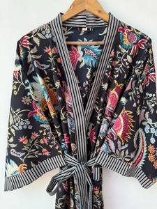 Robe Kimono Imprimée à Motifs de Dessins Animés pour Femme, en Coton Doux, Tenue d'Intérieur Estivale, Faite à la Main, Style ODM, Col en V, Taille Élastique, Peignoir - Product Image 4