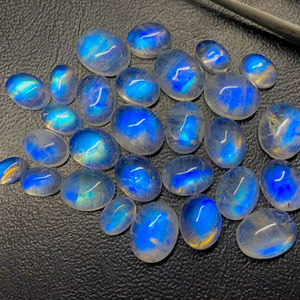 มูนสโตนสีขาวรุ้งรูปไข่คู่ แสงบลูแฟลช คาโบชอง พลอยหลวม ขนาด 6x4 มม. ถึง 10x14 มม. สำหรับทำเครื่องประดับ - Product Image 1