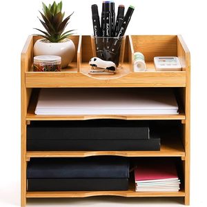 Organizador de Escritorio de Bambú Ecológico Personalizado, Bandeja para Cartas de un Solo Nivel, Organizador de Correo, Divisor de Diseño Moderno, 32x30x30cm - Product Image 4