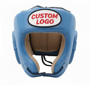 Casque de boxe professionnel GLORY LIFE, protection intégrale du visage, logo personnalisé, cuir noir mat et bleu, protège-tête pour entraînement MMA - Product Image 2