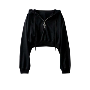 Sudadera Corta con Capucha para Mujer, Blanca, de Manga Larga, con Cierre Frontal, Color Sólido, Tejida, Transpirable, para Otoño - Product Image 3