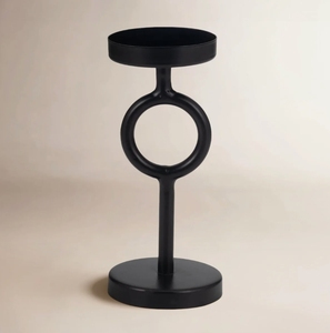 <b>Black</b> Metal Pillar Candle <b>Holder</b> - Modern Round Ring Stem <b>Candlestick</b> Stand Tabletop Centerpiece for Home Decor & Dining Accent - Product Image 2