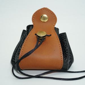 Handmade Leather <b>Dice</b> Cup Brown Classic Style Storage Case for Adult Use with Pink Trim and Drawstring Closure - Product Image 4