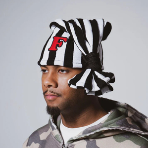 Bonnet gothique à nouer, chaud pour l'hiver, style Y2K, logo personnalisé, en acrylique tricoté, rayé, décontracté, pour tous les jours - Product Image 4