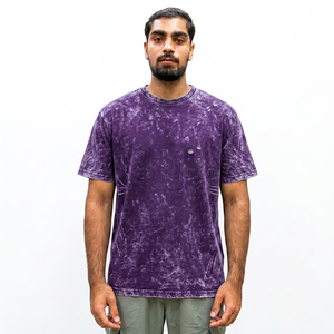 T-shirt pour homme à manches courtes, col rond, tie-dye violet, coupe classique, tricoté, style décontracté - Product Image 1