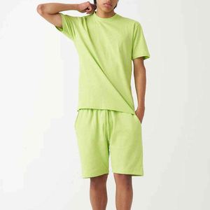 Ensemble T-shirts et shorts surdimensionnés pour hommes, séchage rapide, style streetwear, manches courtes, décontracté, uni, col rond, tenue d'été deux pièces - Product Image 5