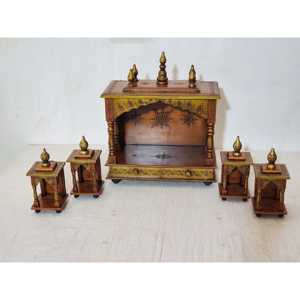 Templo Pooja Mandir de madera de 18 pulgadas con detalles de cobre para decoración del hogar - Product Image 1