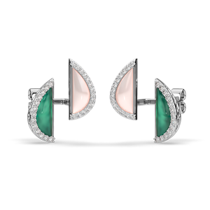 Boucles d'oreilles clous en diamant de laboratoire de qualité supérieure, or 10K 14K 18K, géométriques demi-lune, pierres précieuses vertes et roses, bijoux élégants et modernes - Product Image 3