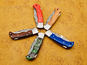 New Arrivals Handmade Damascus Steel Folding Pocket (Wood & Resin <b>Handle</b>) <b>Knives</b> with Sheath Customizable OEM Industrial - Product Image 4