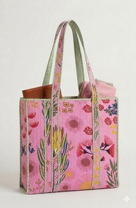 กระเป๋าผ้าฝ้ายลายดอกไม้แบบควิลท์ ทำมือ พิมพ์ลายบล็อกอินเดีย กระเป๋าสะพายไหล่สำหรับผู้หญิง - Product Image 3