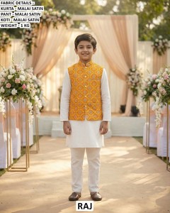 Adult Bandhani Maharaja Traditional Malai Satin Quick Dry Floor-Length Regular Fit <b>Kurta</b> Set for <b>Men</b>-Wedding & Party Occasions - Product Image 3