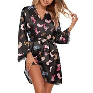 Robe de chambre en satin de luxe pour femmes, peignoir court en soie, vêtements de nuit doux avec poche - Product Image 1