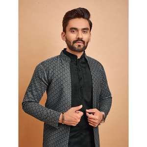 กางเกงผ้าแจ็คการ์ดสีดำสำหรับผู้ชาย - Product Image 2