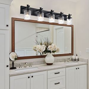 Modern 5/6-<b>Light</b> Bathroom <b>Vanity</b> Lighting Black Industrial Fixture with Clear Grid Glass for Over <b>Mirror</b> <b>Vanities</b> - Product Image 6