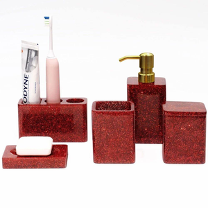 Ensemble de distributeur de savon de salle de bain en résine luxueuse, kit complet pour salle de bain par blossom craft india - Product Image 1