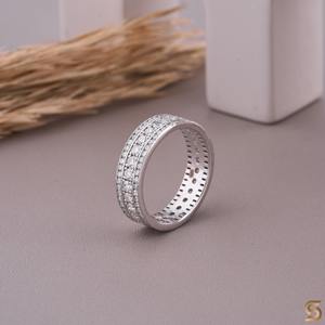 Anillo de Eternidad de Oro Blanco Sólido de 14K con Diamantes Cultivados en Laboratorio, Banda de Boda Pavé de 5mm, Corte Redondo, Anillo de Compromiso Ético de Lujo para Fiesta - Product Image 3