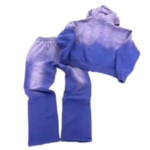 Custom Paint Spatter Paint Spatter Tracksuit Vintage <b>Distressed</b> Oversized Men's Hoodies and Wide Leg Sweatpants Set - Product Image 1