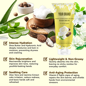 OEM beurre de karité au jasmin crème pour les mains vitamine E acide hyaluronique non gras hydratation en profondeur nourrissant hydratant blanchissant la peau - Product Image 2