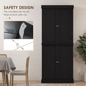 Moderno Armadio Dispensa da Cucina Indipendente con Ante in Metallo Nero e Legno, Ripiani e Telaio in MDF - su Ruote - Product Image 6