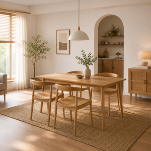 ชุดโต๊ะรับประทานอาหาร 5 ชิ้น รุ่น Soren Teak สไตล์ญี่ปุ่น ทำจากไม้สักแท้ ดีไซน์หรูหรา พร้อมเก้าอี้ Selly พนักพิงแข็งแรง  เฟอร์นิเจอร์ห้องรับประทานอาหารสไตล์ร่วมสมัย - Product Image 2