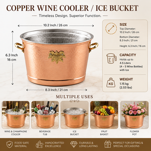 Hammered Copper Wine Cooler <b>Bucket</b> with Stainless Steel Liner Ice <b>Bucket</b> Champagne Chiller Beverage Cooler for Wine <b>Beer</b> Parties - Product Image 5