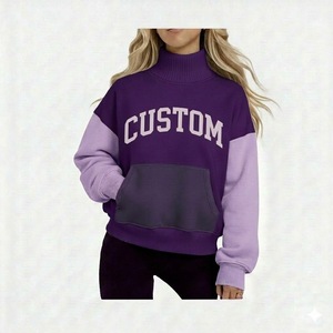 Sudaderas de cuello alto para mujer, de nuevo diseño, con hombros caídos, estilo bolsillo canguro, de tejido grueso, color crema, para todas las estaciones, OEM - Product Image 4