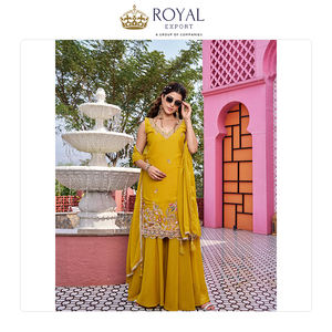 ผู้ส่งออกชาวอินเดียนำเสนอชุดชาราร่าคุณภาพดีเยี่ยม ผ้าจอร์เจตต์เนื้อหนา พร้อมเสื้อและผ้าคลุมไหล่ เหมาะสำหรับงานปาร์ตี้และงานเทศกาล - Product Image 5