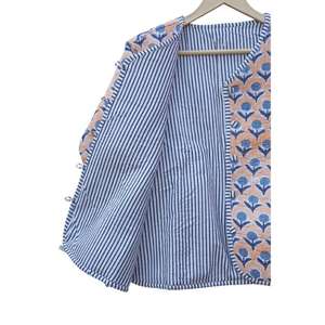 เสื้อโค้ทผ้าฝ้ายถักลายดอกไม้ พิมพ์ลายด้วยมือ แบบสองด้าน ระบายอากาศได้ดี ติดกระดุม ทอแบบด้วยมือ เป็นมิตรต่อสิ่งแวดล้อม - Product Image 5