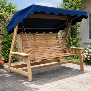 Columpio de Jardín Moderno y Sencillo de Madera con Toldo Azul, Silla para Patio, Terraza o Jardín, Decoración para el Hogar - Product Image 4