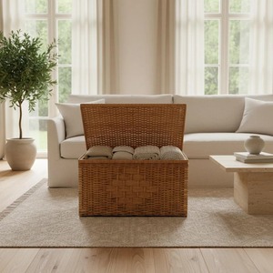 <b>Large</b> Rectangle Handcrafted Wicker <b>Storage</b> <b>Basket</b> Natural Rattan Bin Organizer Container for Home Laundry Room - Product Image 6