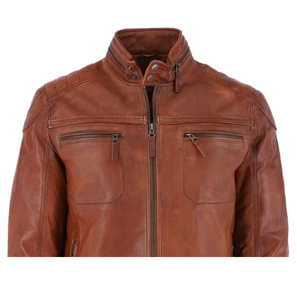 Genuine leather moto <b>jacket</b> Brown <b>biker</b> <b>jacket</b> men Stand collar zipper <b>jacket</b> Regular fit autumn <b>jacket</b> - Product Image 5