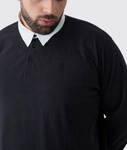 เสื้อโปโลผู้ชายสั่งทำพิเศษ สีพื้น คอปกตัดสี แขนยาว ผ้าฝ้าย 100% ทรงหลวม สกรีนลายตามสั่ง - Product Image 1