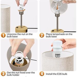 Lampada da Comodino Dimmerabile a 3 Intensità in Lino con Porte di Ricarica USB e AC, Piccola Lampada da Comodino con Controllo Touch - Product Image 3