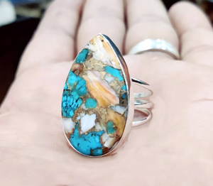 Large Pear Shape Oyster <b>Ring</b> 925 Sterling <b>Silver</b> Boho <b>Statement</b> Gift <b>Ring</b> For Her - Product Image 2