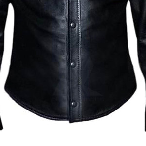 SALVA LEATHER Men's <b>Black</b> Leather <b>Shirt</b> Long Sleeve <b>Button</b>-<b>Up</b> Turn-Down Collar Regular Fit Smart Casual Summer Breathable - Product Image 4