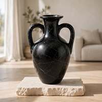 Vase Amphore en Onyx Noir Naturel Fait Main avec Deux Poignées Style Grec Classique Vase en Pierre Vente en Gros Logo Personnalisé Décoration de Table