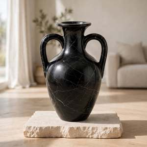 Natural Black Onyx Amphora Vase Handmade Twin Handle Classic Greek Style Stone Vase Wholesale Custom Logo Tabletop Decorative - Product Image 4