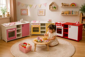Jouet de cuisine en bois pour enfants, fabriqué en pin américain durable, bords arrondis sécurisés, robuste et coloré, adapté aux enfants de 2 à 7 ans. - Product Image 6